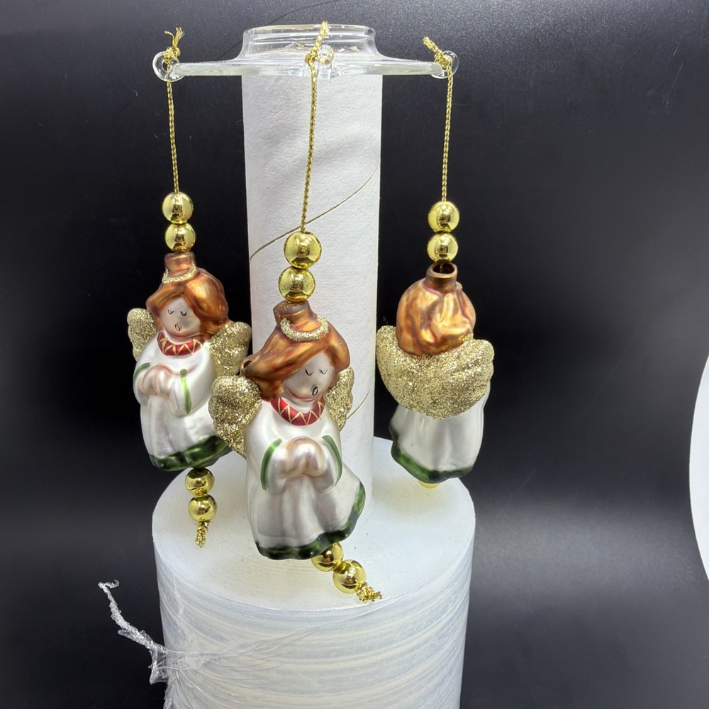Vintage Dangling Glass Angels Ornament Praying Singing Christmas Tree Holiday